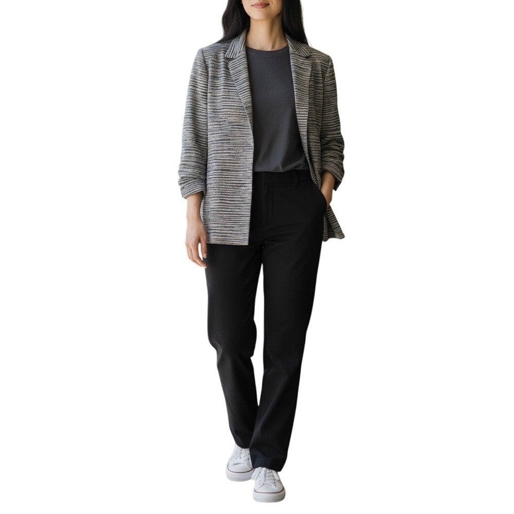 Ann‎ May Women's Woven Silk Blazer Striped Beige  Career Office Casual Lined M